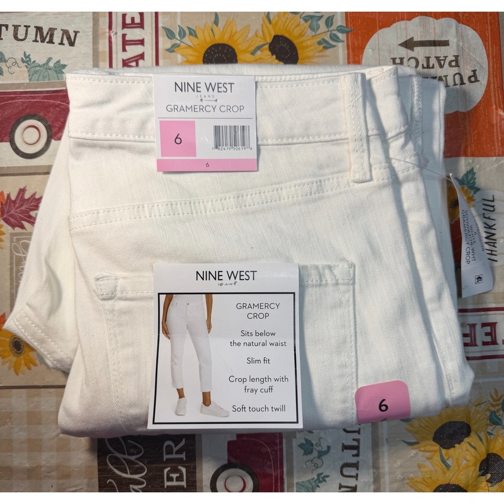 Gramercy Crop Jeans White Slim Fit Fray Cuff Twill Pants Size 6 NEW